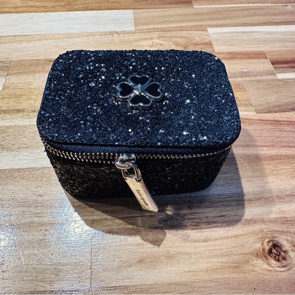 Kate Spade - Odette Glitter Jewelry Holder, black and tan,travel jewelry box